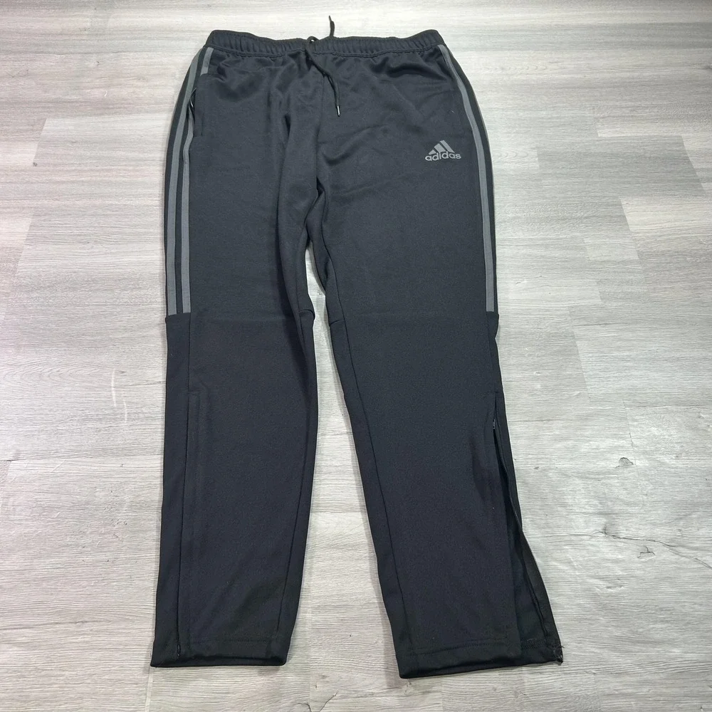 Adidas AEROREADY Track Pants Mens Large Black 3 Stripe Zip Hem Athletic H28914